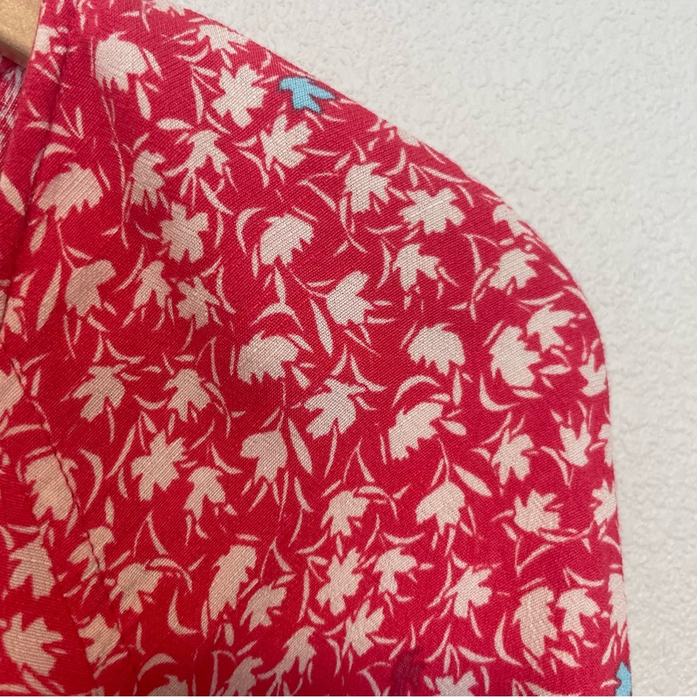 Free People In Full Bloom Red Combo Dress Floral Deep V Neck Flowy Medium **FLAW - Picture 5 of 10